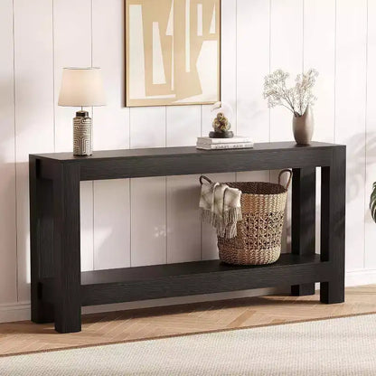 Table console d'entrée 160 cm avec 2 tiroirs, Table de canapé étroite en bois pour salon, couloir ou hall d'entrée – Sanzelize Design