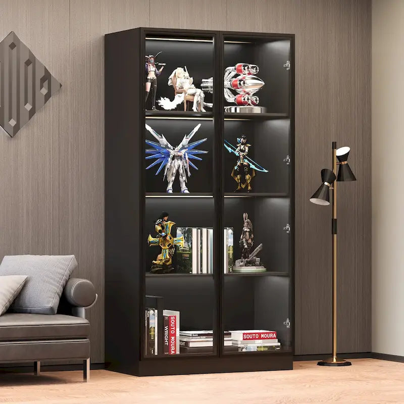 Vitrine de rangement, vitrine avec portes en verre trempé, vitrine avec 4 étagères de rangement – Sanzelize Design
