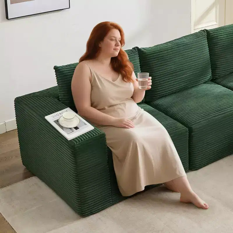 Canapé moderne 274 cm, canapé 3 places rembourré en forme de L avec oreillers, canapé à assise profonde – Sanzelize Design