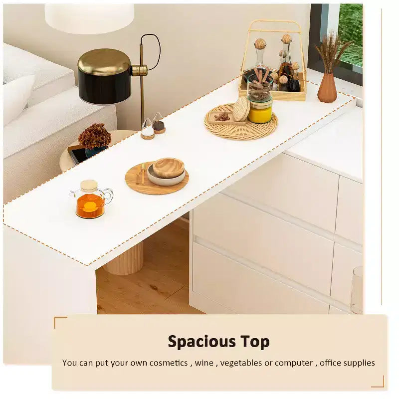 Desserte de buffet intelligente rotative/extensible avec 6 tiroirs, plan de travail étendu, tapis antidérapant – Sanzelize Design