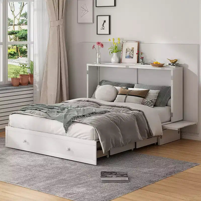 Lit escamotable Murphy 152 x 203 cm, lit coffre Cube avec station de charge et espace de rangement – Sanzelize Design