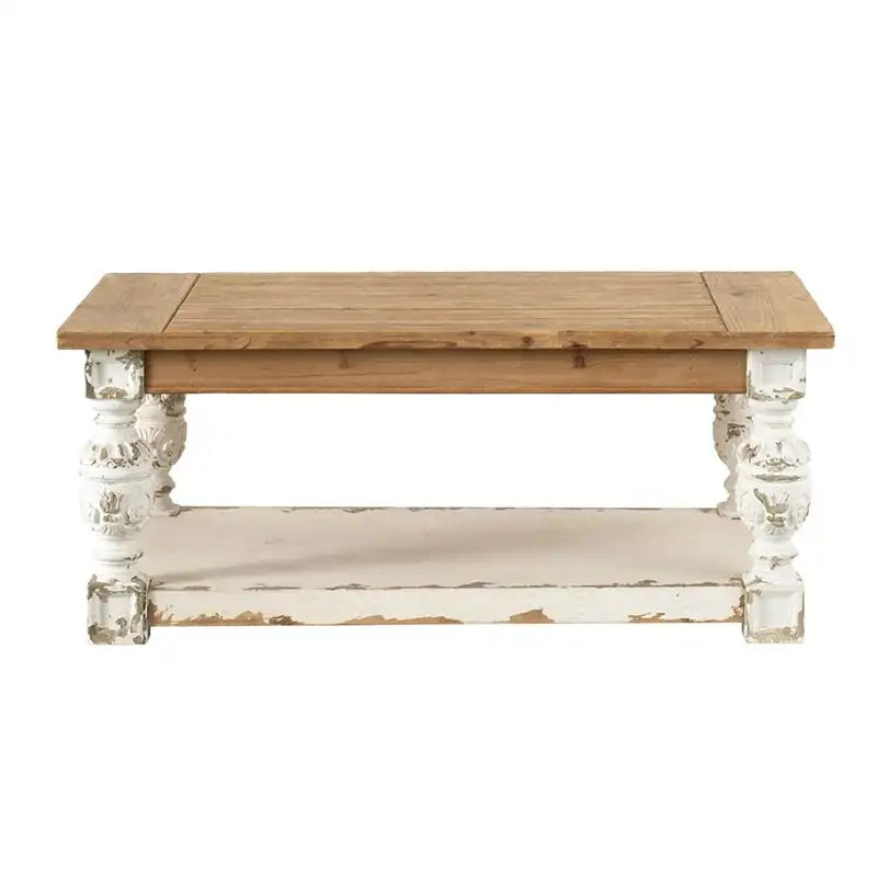 Table basse rectangulaire en bois blanc vieilli – Sanzelize Design