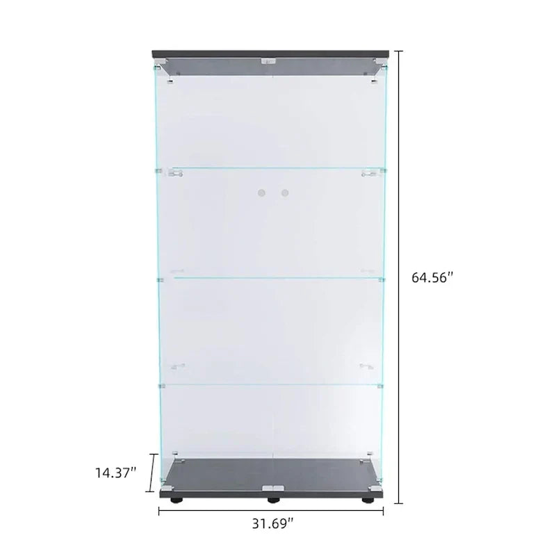 Vitrine en verre éclairée à deux portes avec 4 étagères, noire – Sanzelize Design