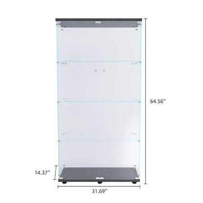 Vitrine en verre éclairée à deux portes avec 4 étagères, noire – Sanzelize Design