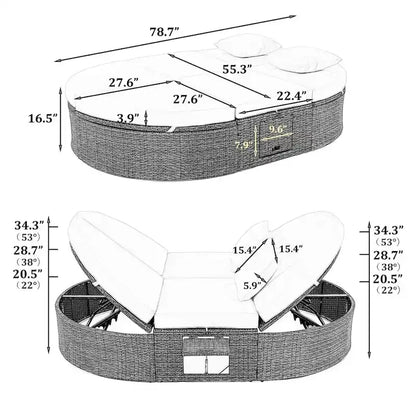 Lit de soleil extérieur double pour terrasse avec coussins et oreillers – Sanzelize Design