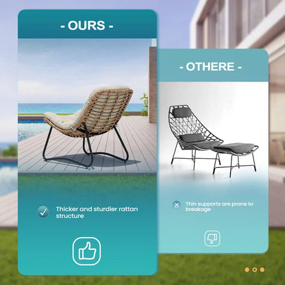 Chaises de jardin Papasan avec coussin, confortables, en rotin PE, avec table d'appoint – Sanzelize Design