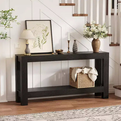 Table console d'entrée 160 cm avec 2 tiroirs, Table de canapé étroite en bois pour salon, couloir ou hall d'entrée – Sanzelize Design