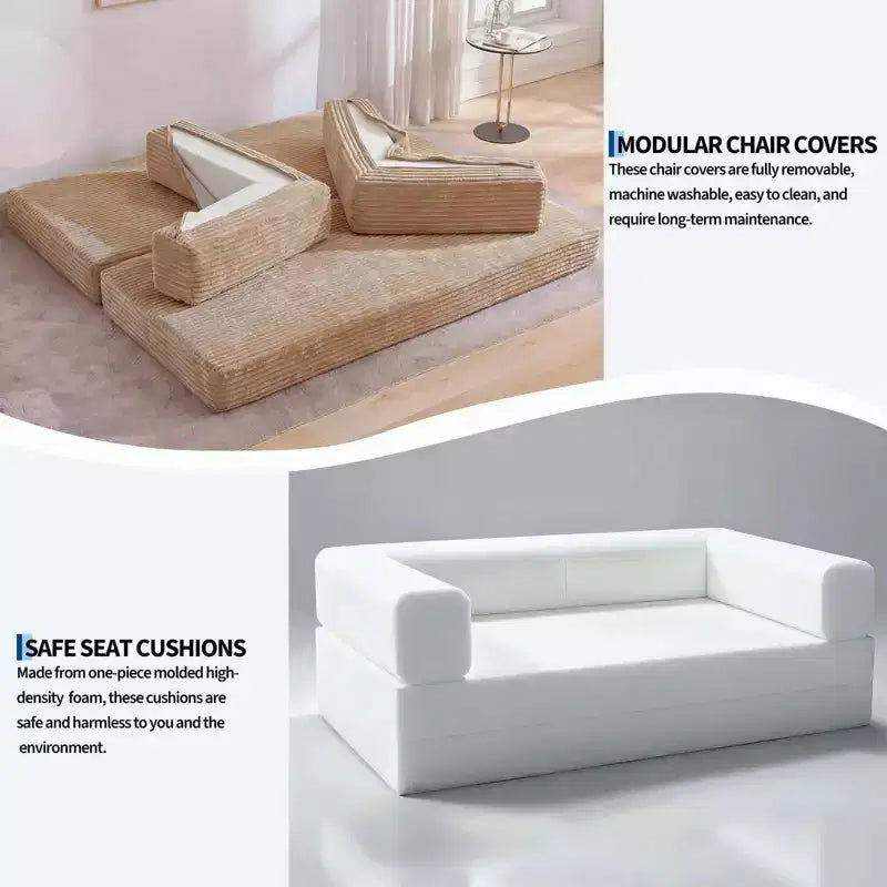 Canapé-lit convertible 5-en-1 de 205 cm – Velours côtelé, charge max. 544 kg, sans assemblage – Sanzelize Design