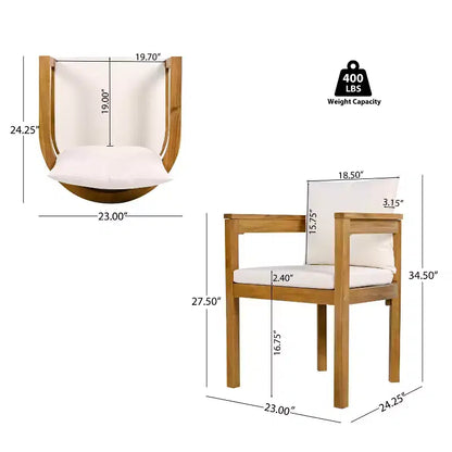 Ensemble de salle à manger d'extérieur rustique Irene 9 pièces en bois d'acacia avec chaises à dossier incurvé et – Sanzelize Design