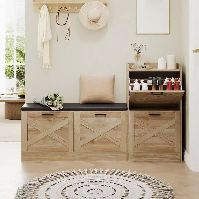 Meuble à chaussures de ferme, Banc d'entrée en bois avec 4 tiroirs basculants – Sanzelize Design