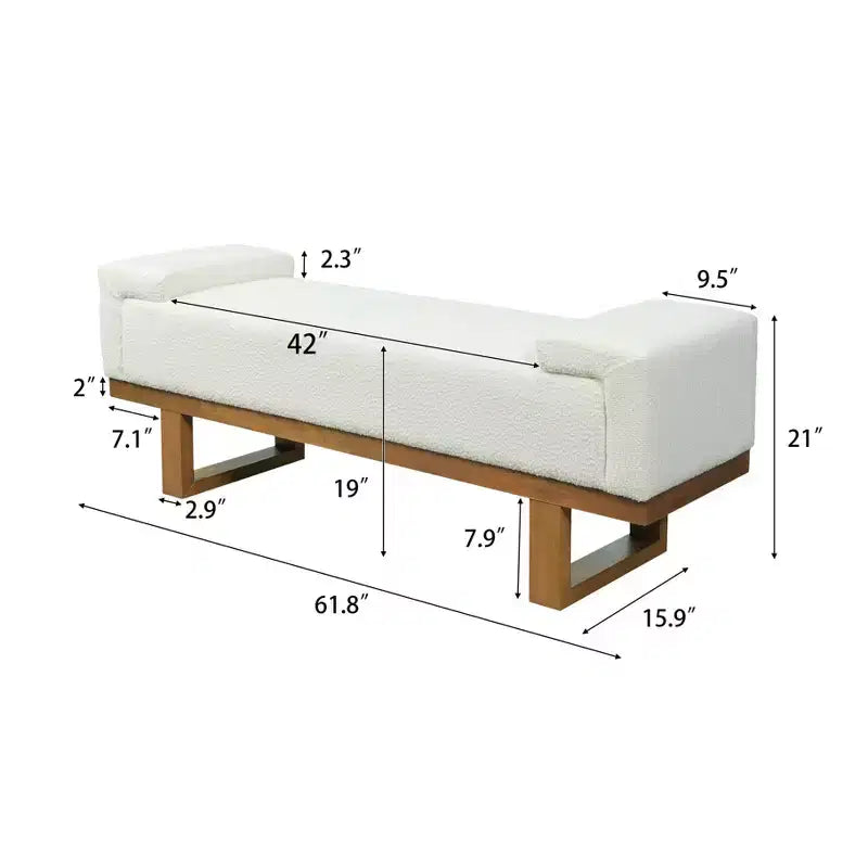 Banc rembourré Paulina moderne en bois d'hévéa et tissu bouclé – Sanzelize Design