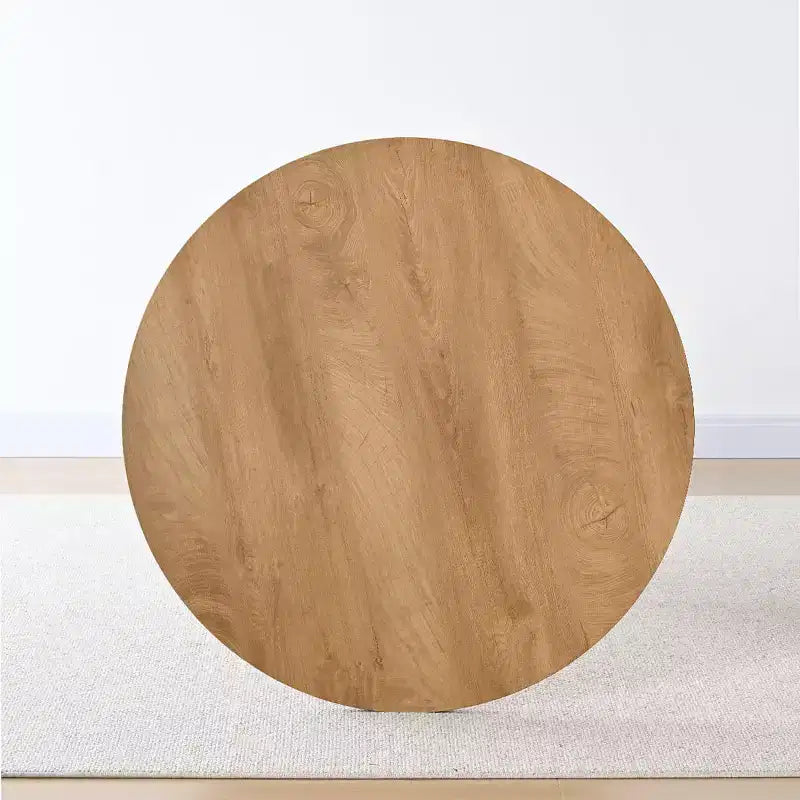 Table à manger ronde moderne avec piédestal, finition grain de bois – Sanzelize Design