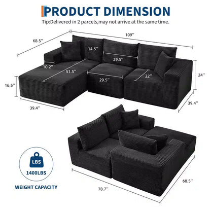 Canapé moderne 274 cm, canapé 3 places rembourré en forme de L avec oreillers, canapé à assise profonde – Sanzelize Design