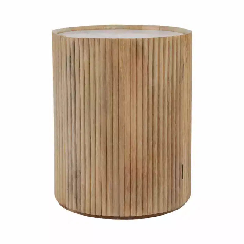 Table d'appoint décorative en bois nervuré avec plateau en marbre et rangement – Sanzelize Design