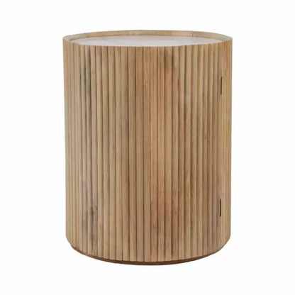 Table d'appoint décorative en bois nervuré avec plateau en marbre et rangement – Sanzelize Design