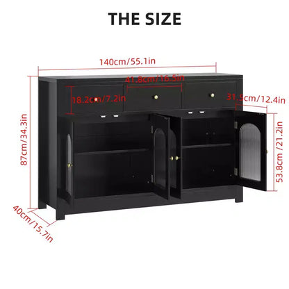 Buffet étroit de 140 cm avec 3 tiroirs et 4 portes pour cuisine, salle à manger, salon – Sanzelize Design