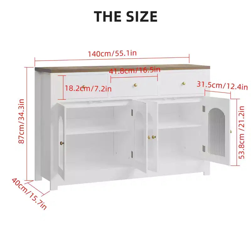 Buffet étroit de 140 cm avec 3 tiroirs et 4 portes pour cuisine, salle à manger, salon – Sanzelize Design