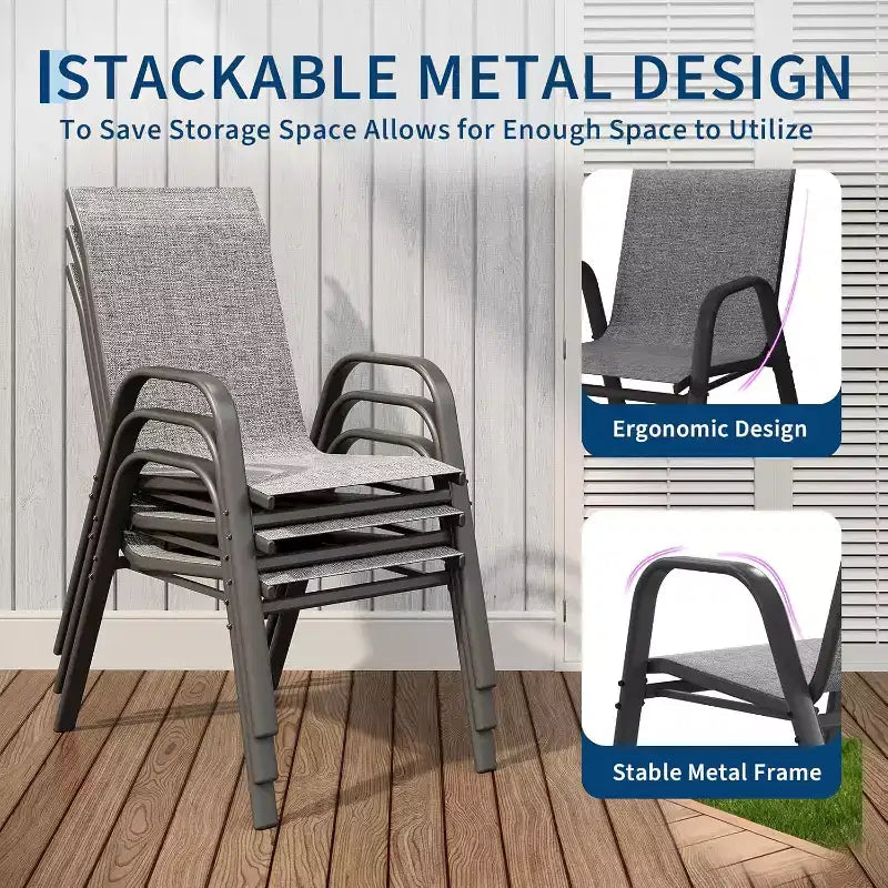 Chaises de jardin, Lot de 4/6 chaises de salle à manger empilables d'extérieur en textilène léger résistant aux – Sanzelize Design