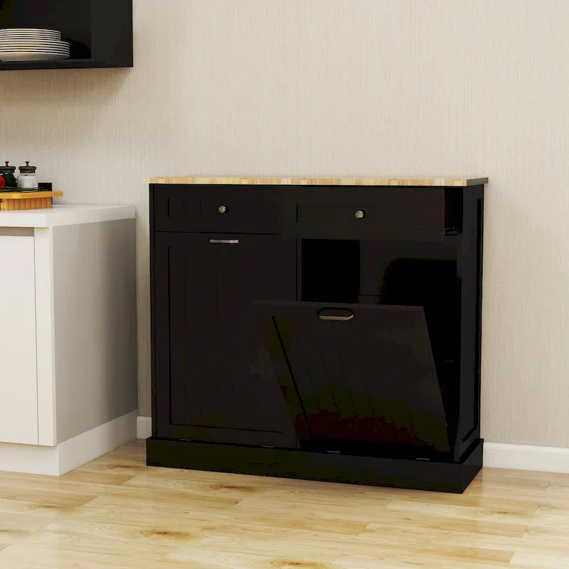 Meuble de cuisine à poubelle basculante à deux tiroirs et deux compartiments - Noir – Sanzelize Design