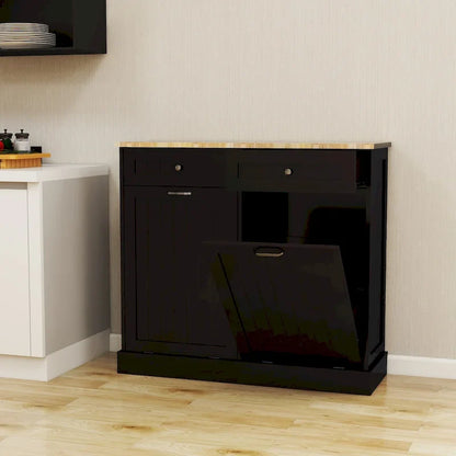 Meuble de cuisine à poubelle basculante à deux tiroirs et deux compartiments - Noir – Sanzelize Design