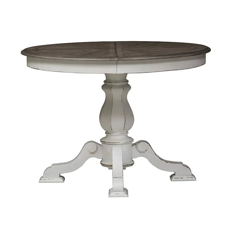 Table à dîner ronde sur pied avec rallonges escamotables - 2 finitions – Sanzelize Design