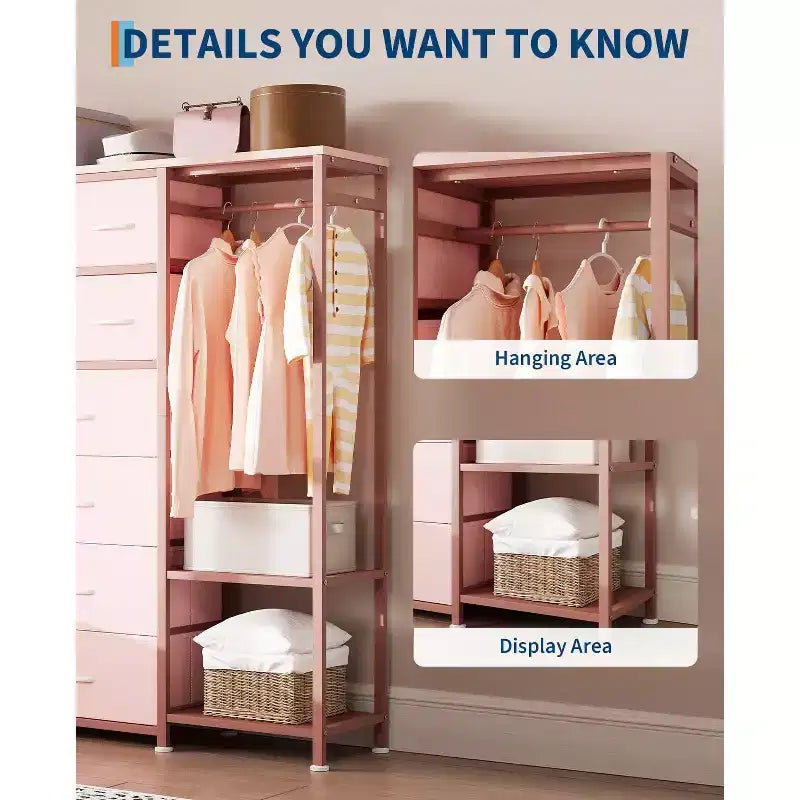 Commode de rangement avec 16 tiroirs, tringle à vêtements et étagères – Sanzelize Design