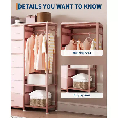 Commode de rangement avec 16 tiroirs, tringle à vêtements et étagères – Sanzelize Design