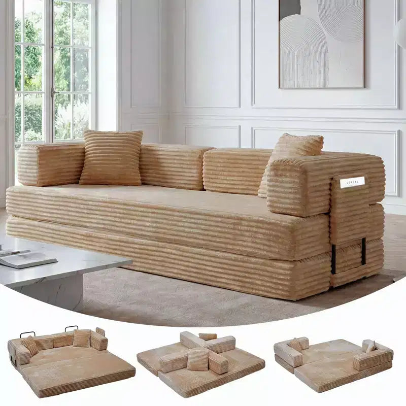 Canapé-lit convertible 5-en-1 de 205 cm – Velours côtelé, charge max. 544 kg, sans assemblage – Sanzelize Design