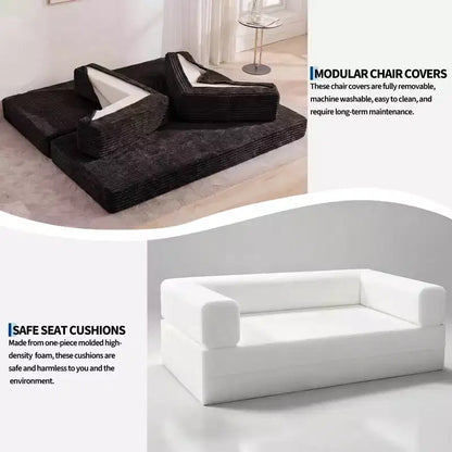 Canapé-lit convertible 5-en-1 de 205 cm – Velours côtelé, charge max. 544 kg, sans assemblage – Sanzelize Design