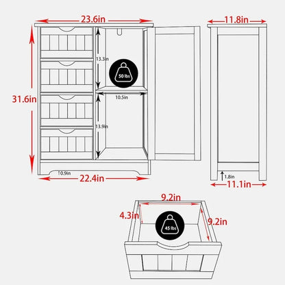 Meuble de Rangement Salle de Bain sur Pied avec 4 Tiroirs – Sanzelize Design
