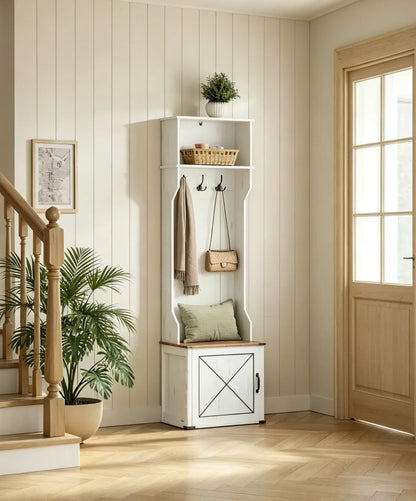 Porte-manteau avec banc et rangement à chaussures, porte-manteau avec banc à chaussures, meuble d'entrée, 3 patères – Sanzelize Design