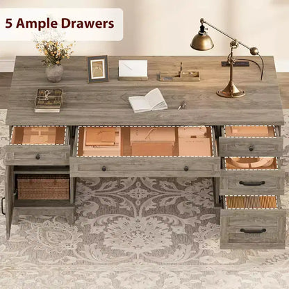 Bureau de direction de 152 cm avec tiroirs, bureau d'ordinateur avec station de charge – Sanzelize Design