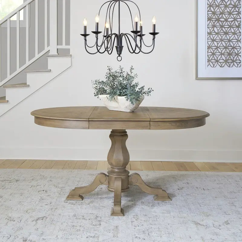 Table à dîner ronde sur pied avec rallonges escamotables - 2 finitions – Sanzelize Design