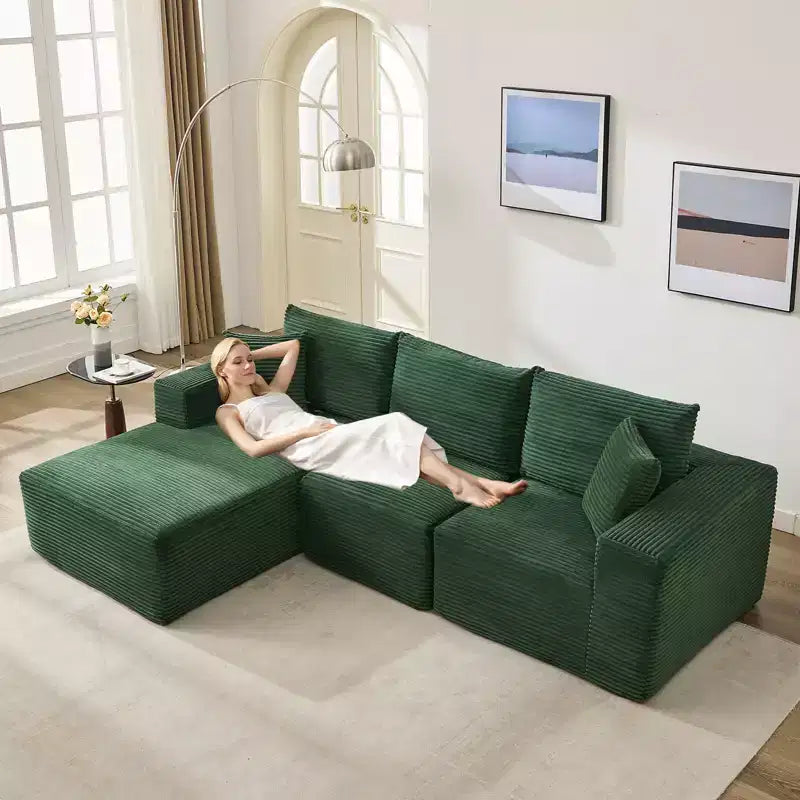 Canapé moderne 274 cm, canapé 3 places rembourré en forme de L avec oreillers, canapé à assise profonde – Sanzelize Design