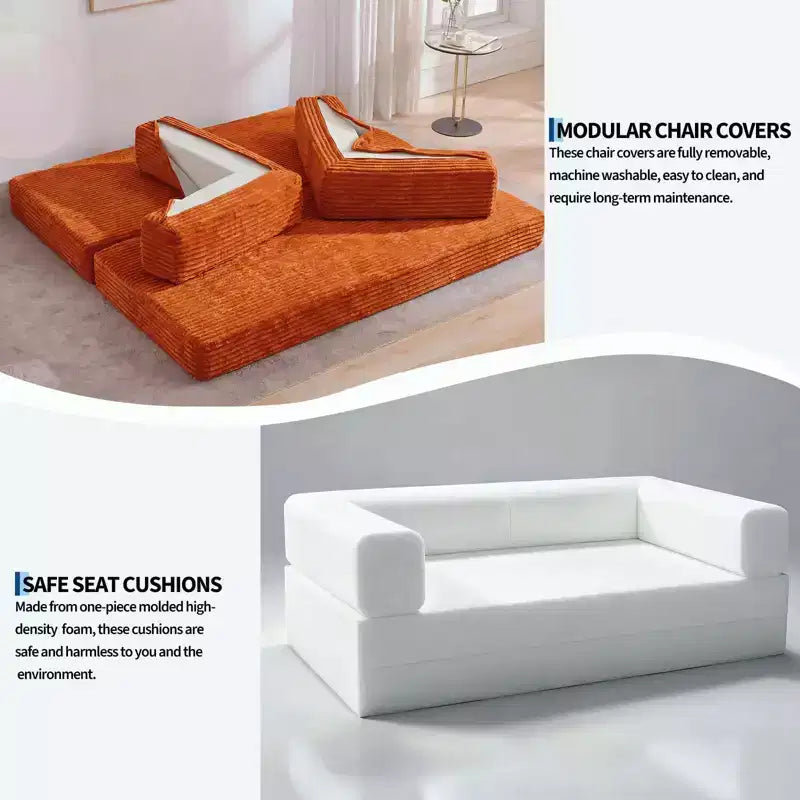 Canapé-lit convertible 5-en-1 de 205 cm – Velours côtelé, charge max. 544 kg, sans assemblage – Sanzelize Design
