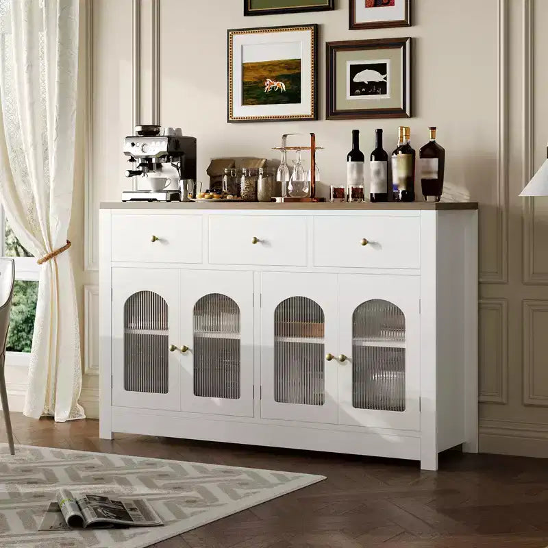 Buffet étroit de 140 cm avec 3 tiroirs et 4 portes pour cuisine, salle à manger, salon – Sanzelize Design