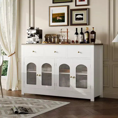 Buffet étroit de 140 cm avec 3 tiroirs et 4 portes pour cuisine, salle à manger, salon – Sanzelize Design