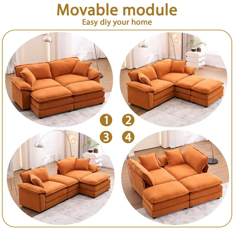 Canapé 2 places avec 2 coussins de siège, 2 oreillers et 2 poufs, canapé confortable - Canapé profond de salon – Sanzelize Design