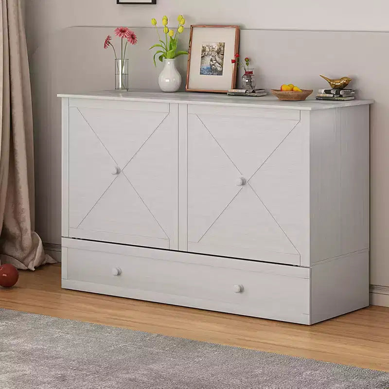 Lit escamotable Murphy 152 x 203 cm, lit coffre Cube avec station de charge et espace de rangement – Sanzelize Design