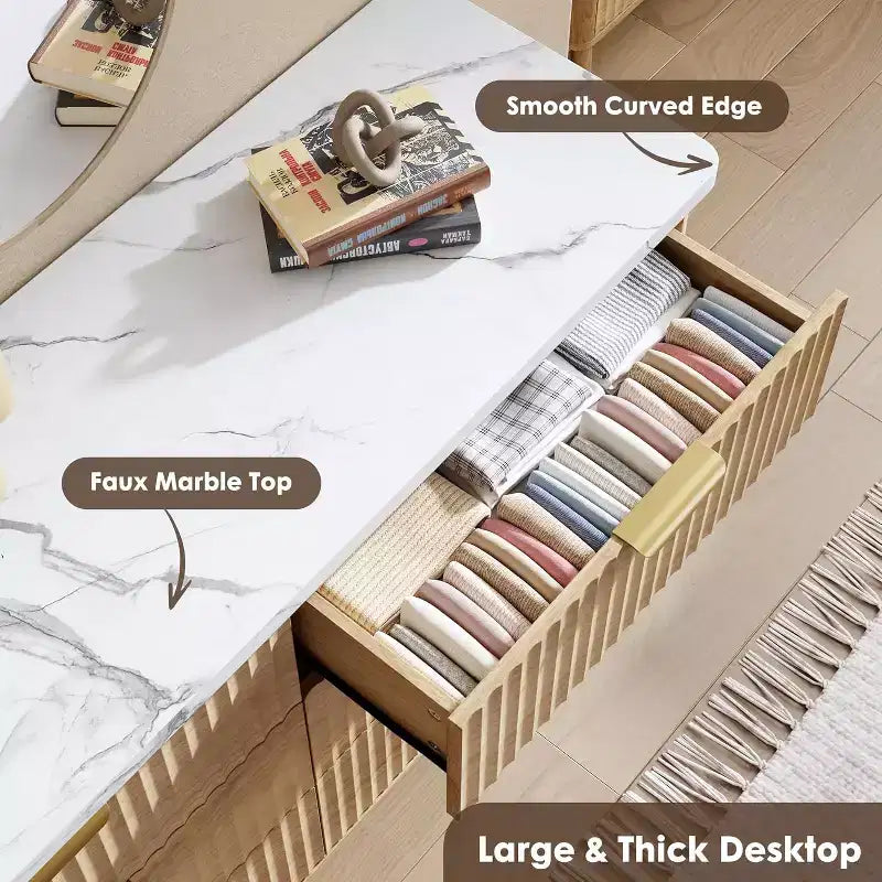 Commode cannelée à 9 tiroirs, commode moderne, meuble TV en bois, design à profil incurvé, pour salon, couloir – Sanzelize Design
