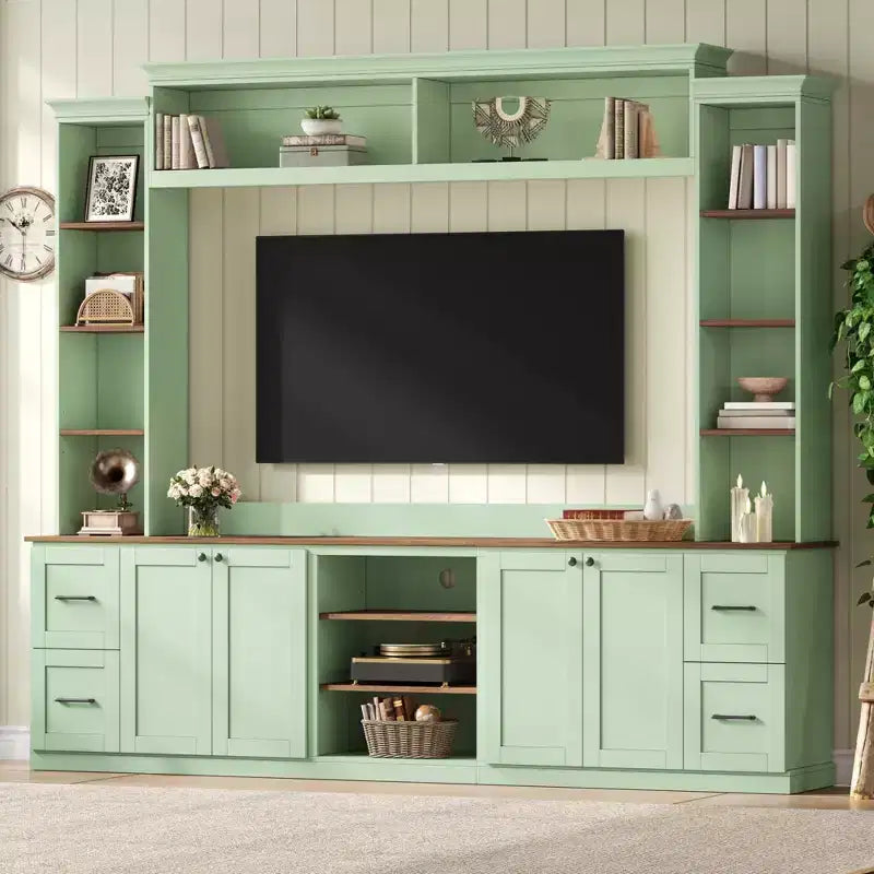Meuble TV mural 4-en-1 de style campagnard, convient aux téléviseurs jusqu'à 178 cm – Sanzelize Design