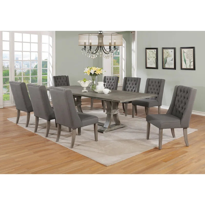 Ensemble de salle à manger extensible gris rustique 9 pièces – Sanzelize Design