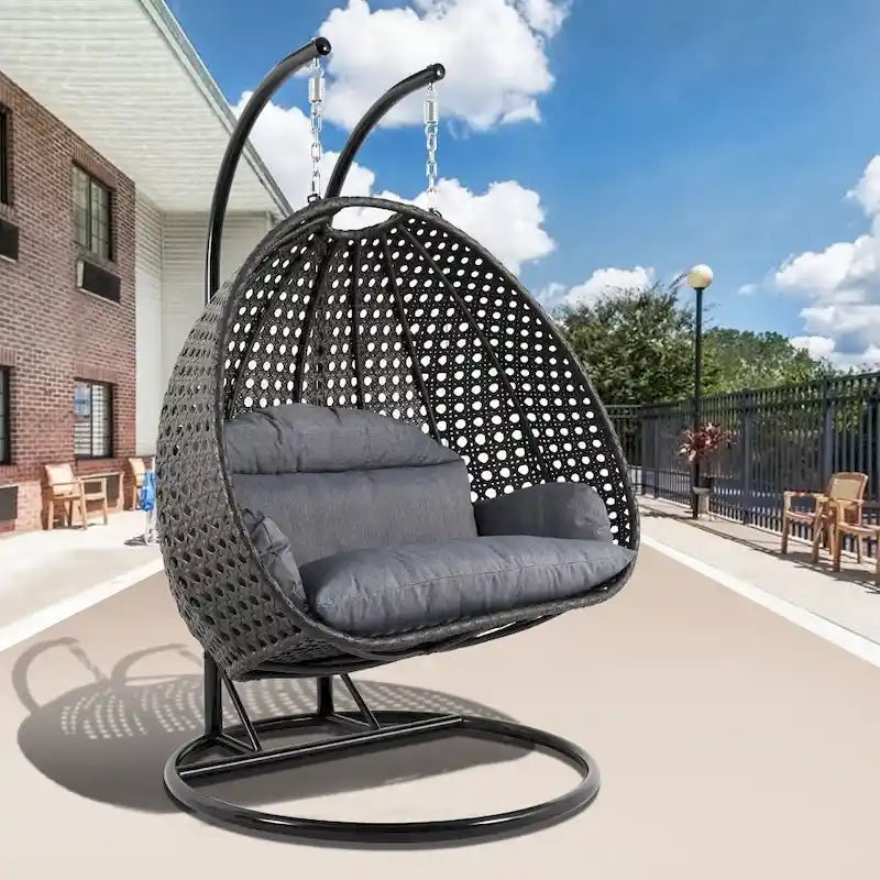Fauteuil suspendu œuf 2 places avec support - Balançoire / hamac de jardin en rotin osier pour extérieur/intérieur avec – Sanzelize Design