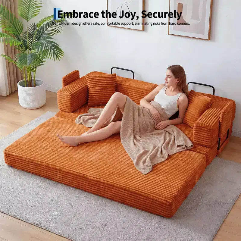 Canapé-lit convertible 5-en-1 de 205 cm – Velours côtelé, charge max. 544 kg, sans assemblage – Sanzelize Design