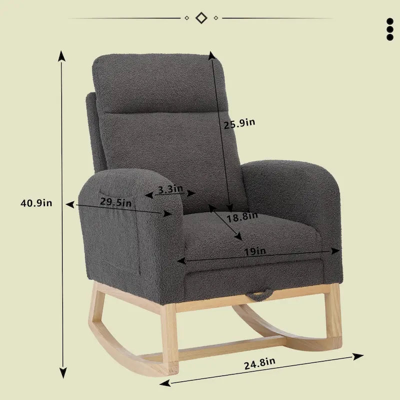 Fauteuil à bascule rembourré moderne de 75 cm de hauteur avec dossier haut – Sanzelize Design