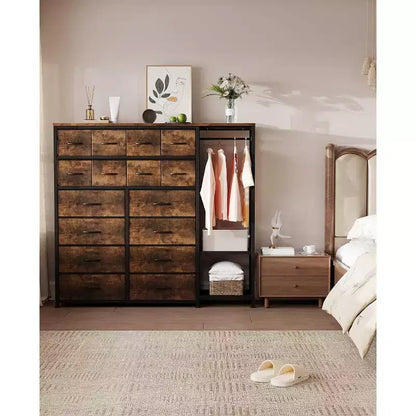 Commode de rangement avec 16 tiroirs, tringle à vêtements et étagères – Sanzelize Design