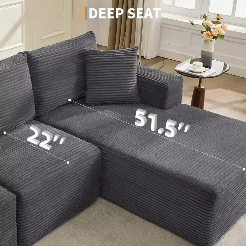 Canapé moderne 274 cm, canapé 3 places rembourré en forme de L avec oreillers, canapé à assise profonde – Sanzelize Design
