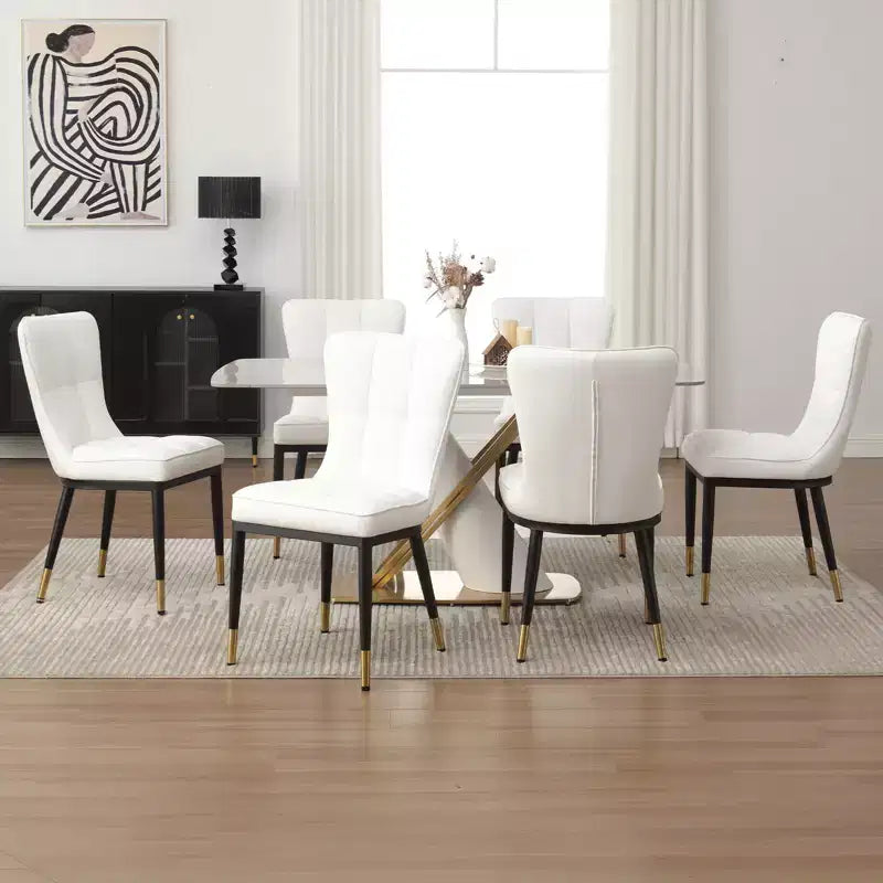Lot de 6 chaises de salle à manger, modernes, rembourrées, en similicuir, avec haut dossier, pieds en métal – Sanzelize Design