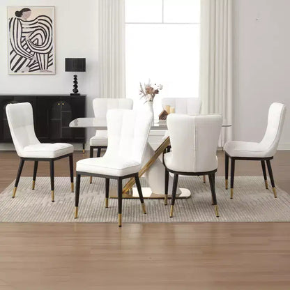 Lot de 6 chaises de salle à manger, modernes, rembourrées, en similicuir, avec haut dossier, pieds en métal – Sanzelize Design