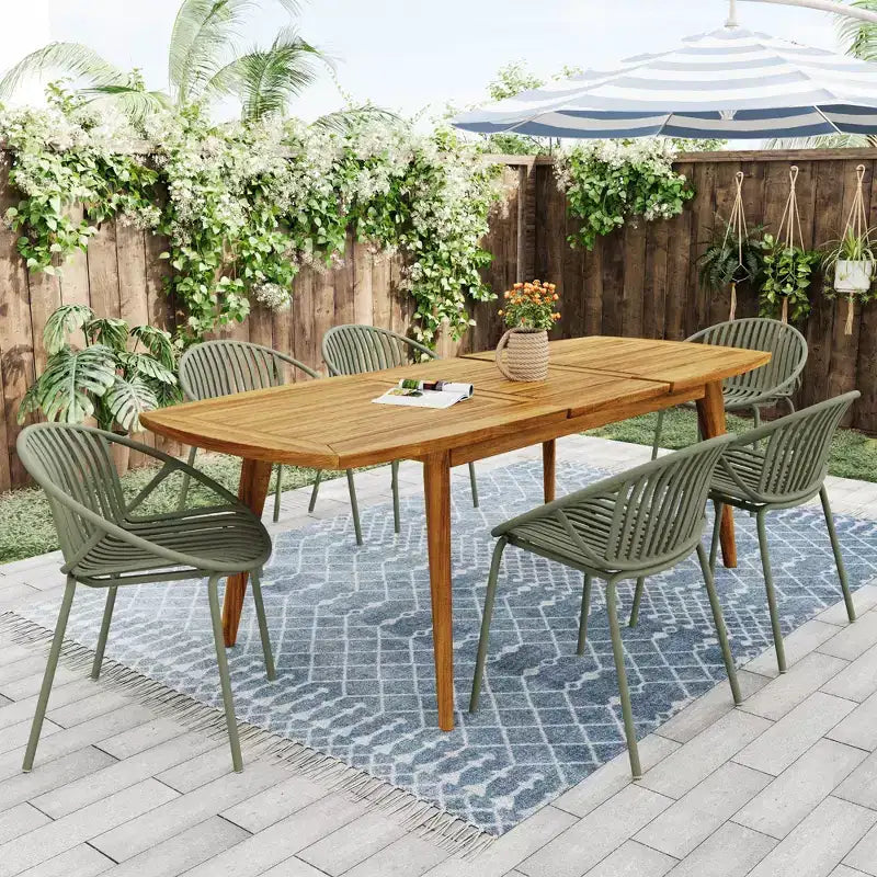 Ensemble de salle à manger d'extérieur 7 pièces extensible avec chaises empilables, table en bois d'acacia – Sanzelize Design